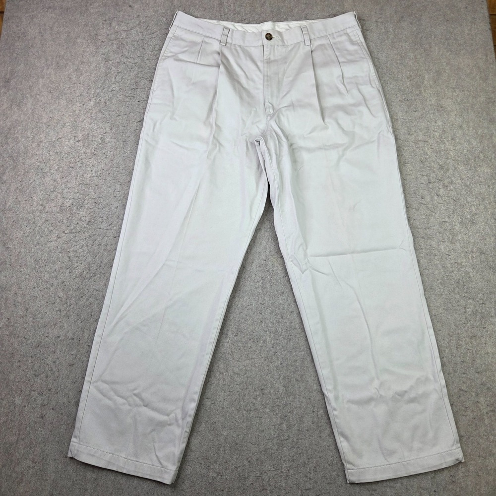 LL Bean Pants Mens 36x30 Khaki Classic Fit Pleated Front Cotton Chino Casual